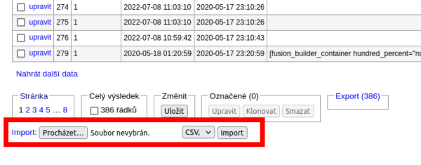 Adminer database import