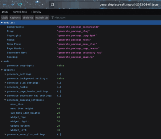 Template configuration in JSON