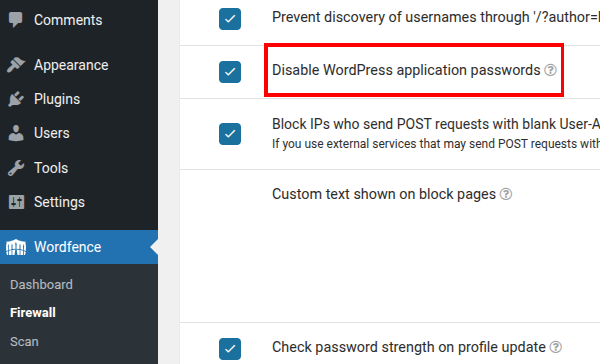 Disable Application passwords